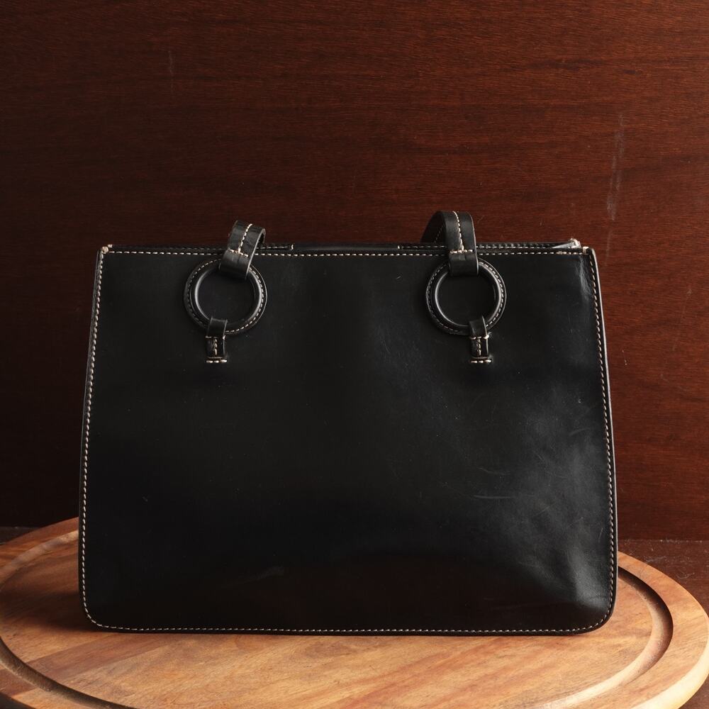 Fossil Purse Black Leather Shoulder Handles Size M Business Casual Minimalist